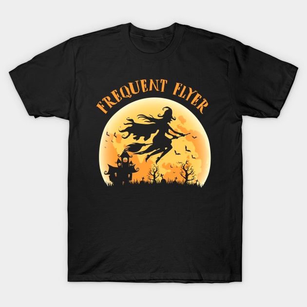 Halloween Witch Frequent Flyer Funny Ghoul Gift T-Shirt by Dr_Squirrel